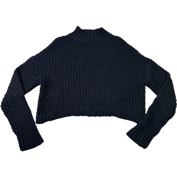Forever 21 Sweaters - Forever 21 Black Cropped Chunky Knit Sweater Dark Academia Cozy Cotton M